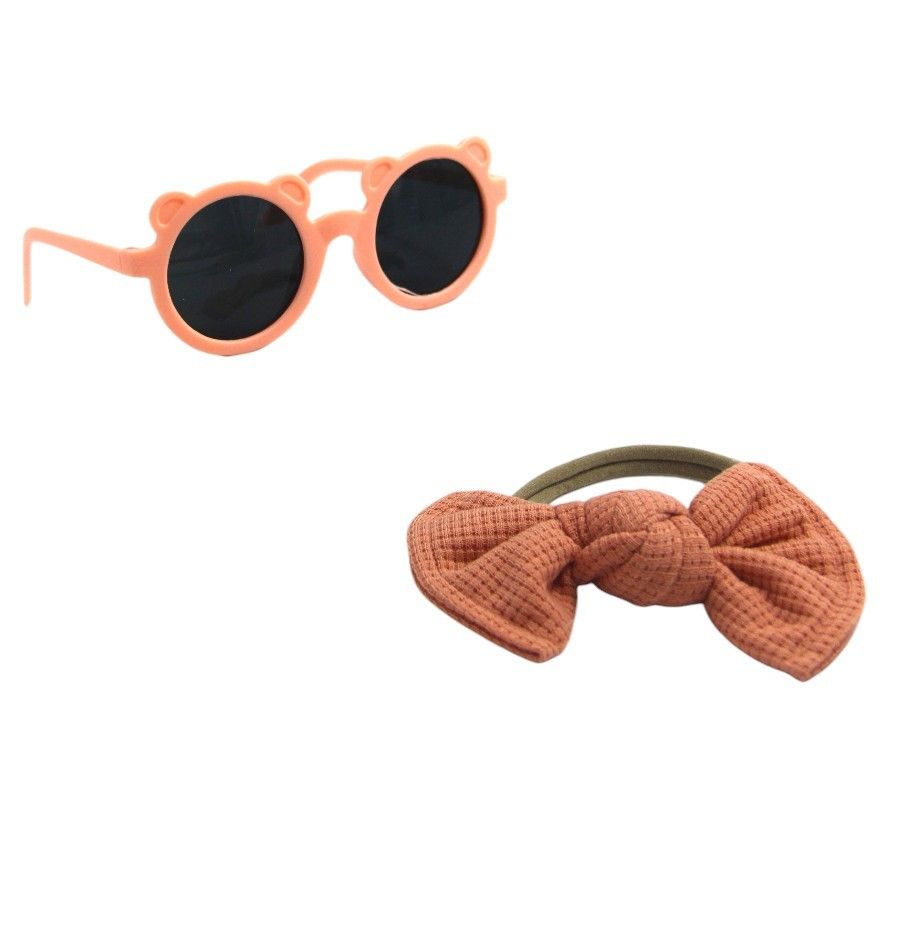 D' Daniela - Romina Glasses & Bow Barrette Ponytail Set - Peach