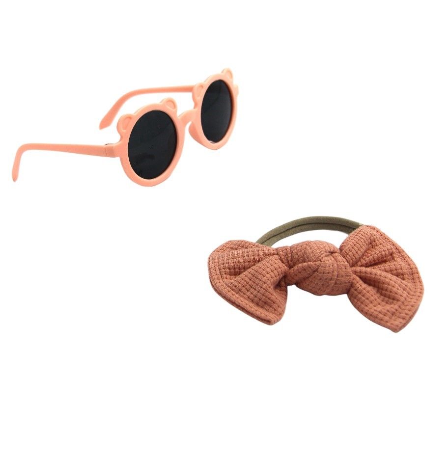 D' Daniela - Romina Glasses & Bow Barrette Ponytail Set - Peach