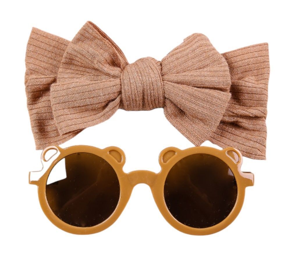 D' Daniela - Leila Glasses & Bow Barrette Ponytail Set - Dark Orange