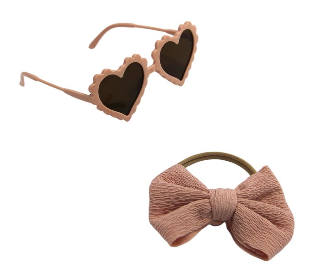 D' Daniela - Aisha Glasses & Bow Barrette Ponytail Set - Beige