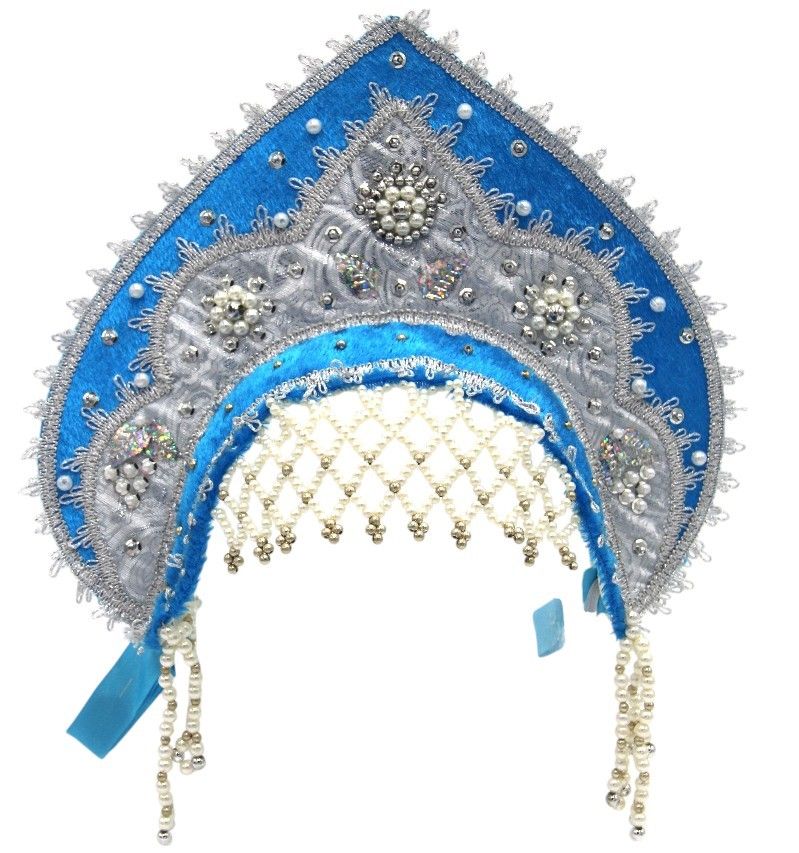 D' Daniela - Women's Traditional Headdress Kokoshnik - Blue With Silver