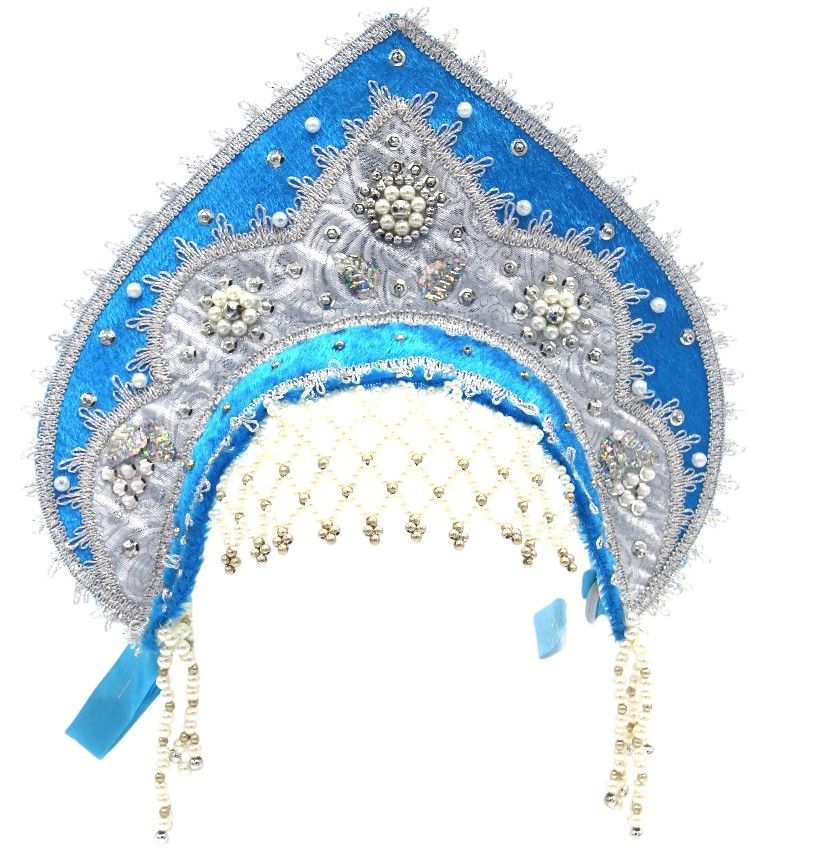 D' Daniela - Women's Traditional Headdress Kokoshnik - Blue With Silver