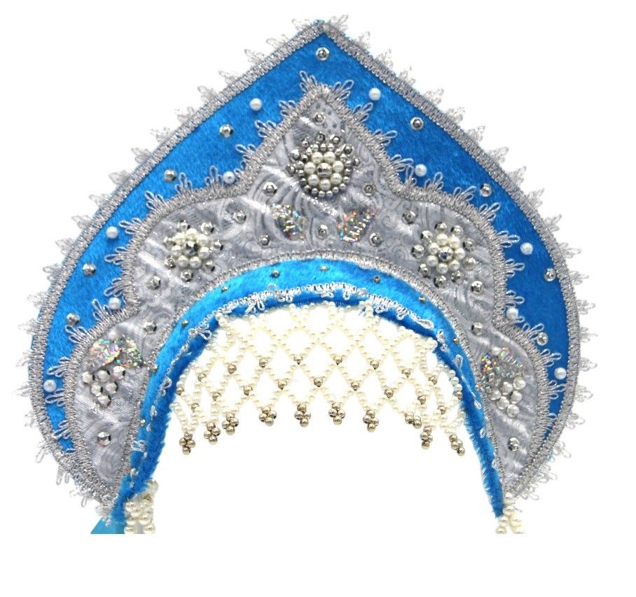 D' Daniela - Women's Traditional Headdress Kokoshnik - Blue With Silver