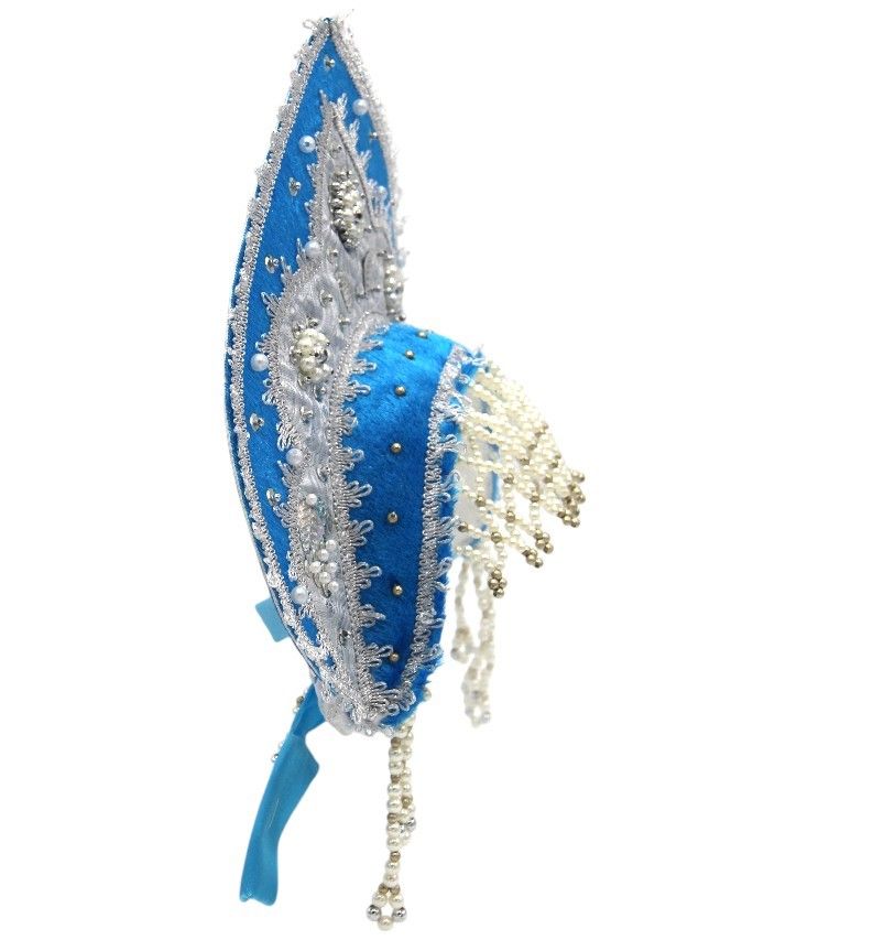 D' Daniela - Women's Traditional Headdress Kokoshnik - Blue With Silver