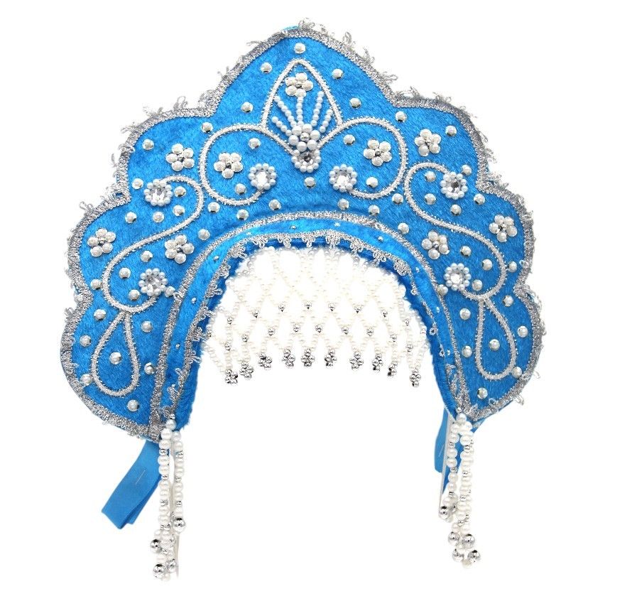 D' Daniela - Women's Traditional Headdress Kokoshnik - Blue With Silver Stones & Beads