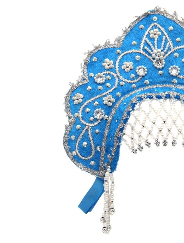 D' Daniela - Women's Traditional Headdress Kokoshnik - Blue With Silver Stones & Beads