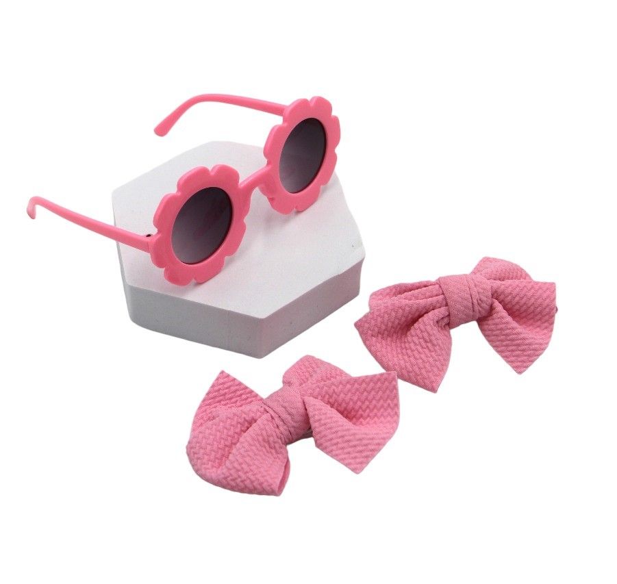 D' Daniela - Dana Glasses & Bow Barrette Clip Set For Babies & Girls - Pink