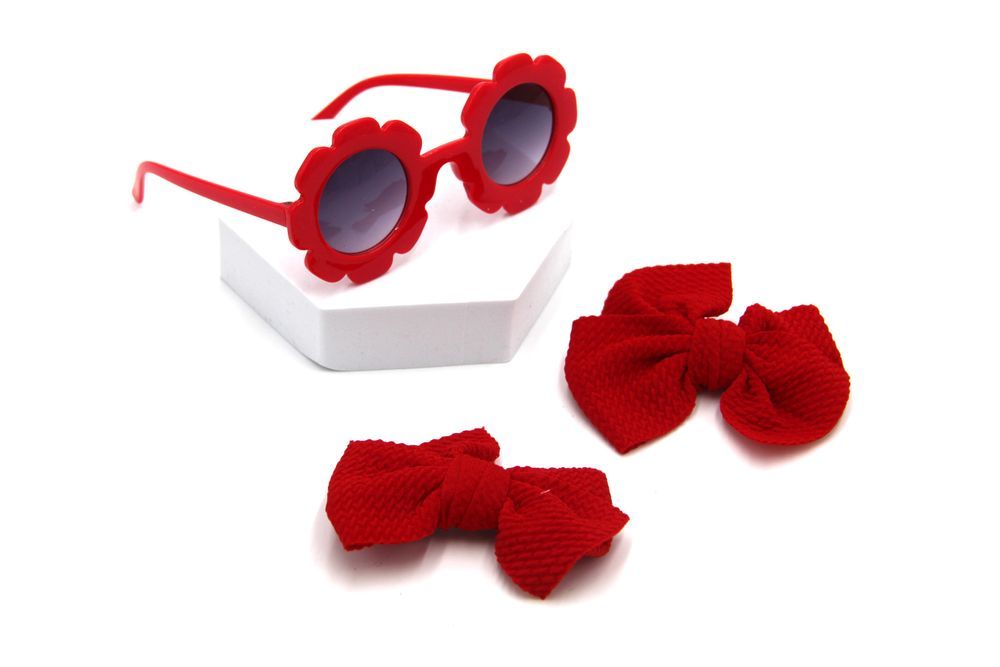 D' Daniela -  Dana Glasses and Bow Barrette Clip Set - Red