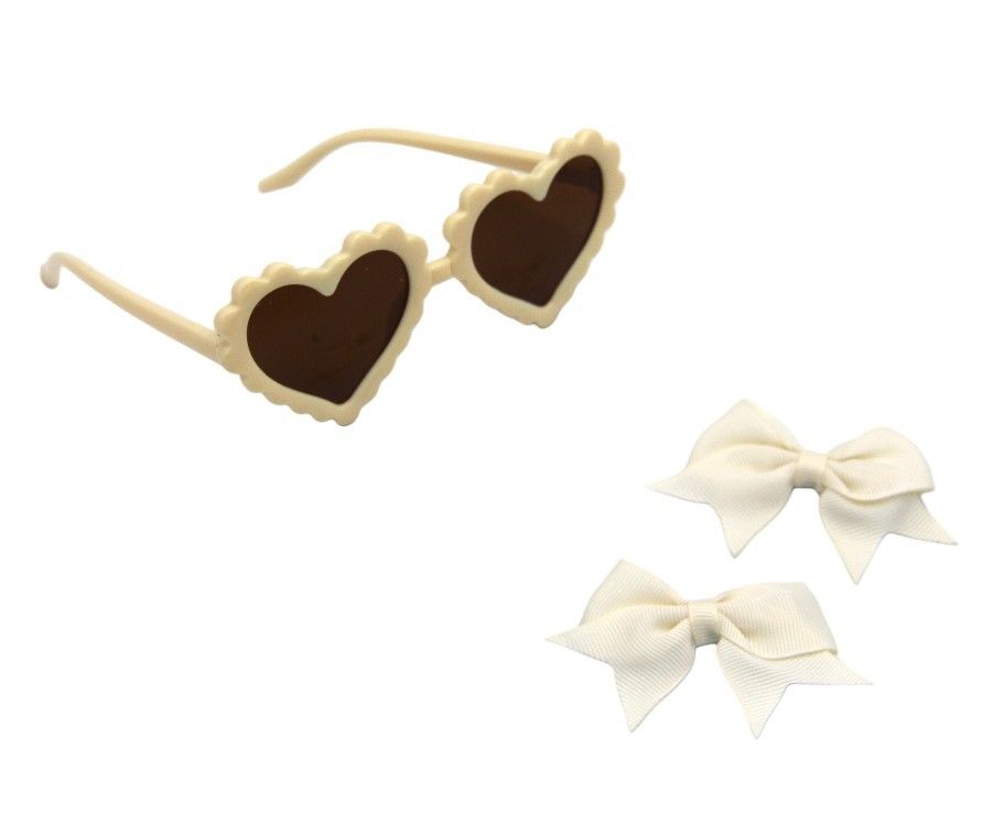 D' Daniela - Yasmin Heart Shaped Glasses & Bow Barrette Clip Set For Babies & Girls - Cream