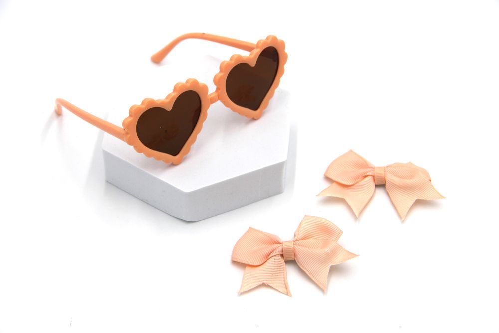 D' Daniela - Glasses and Bow Barrette Clip Set - Peach