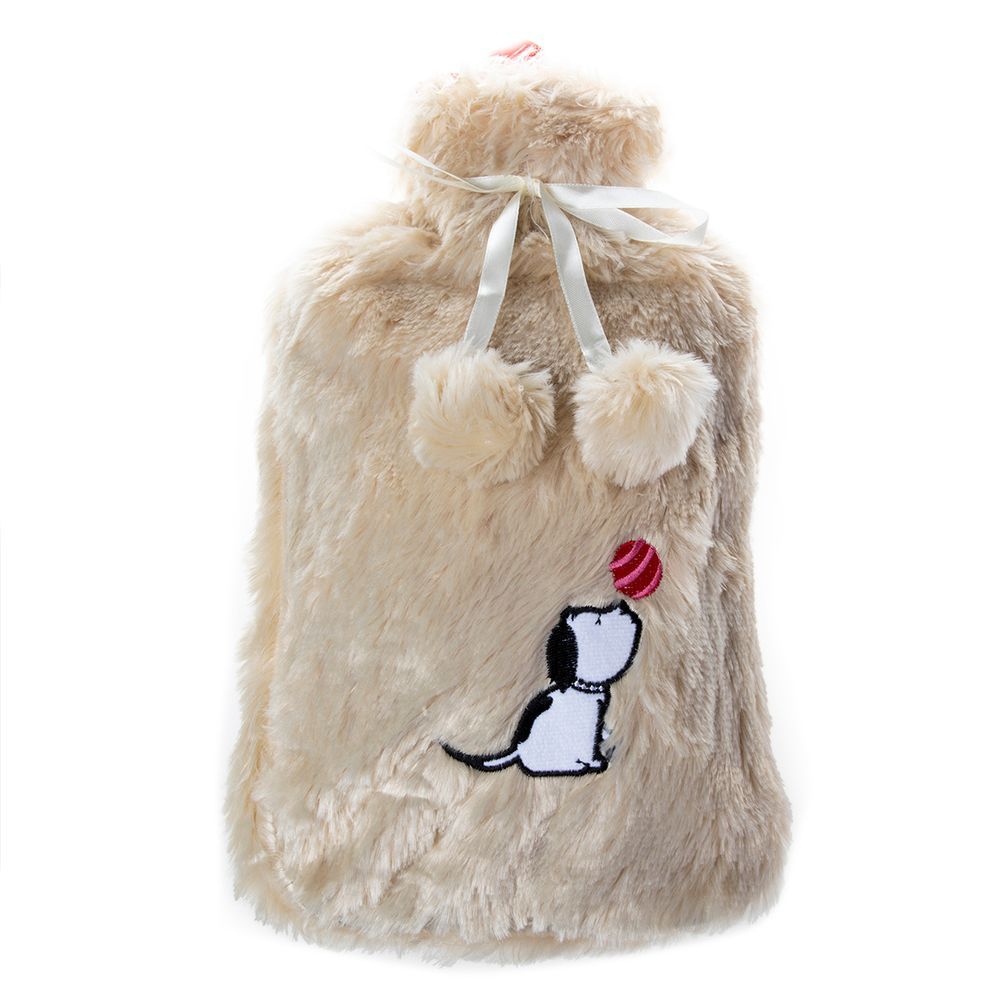 Biggdesign - Dogs Hot Water Bottle with Soft Plush Cover - 2L - Beige