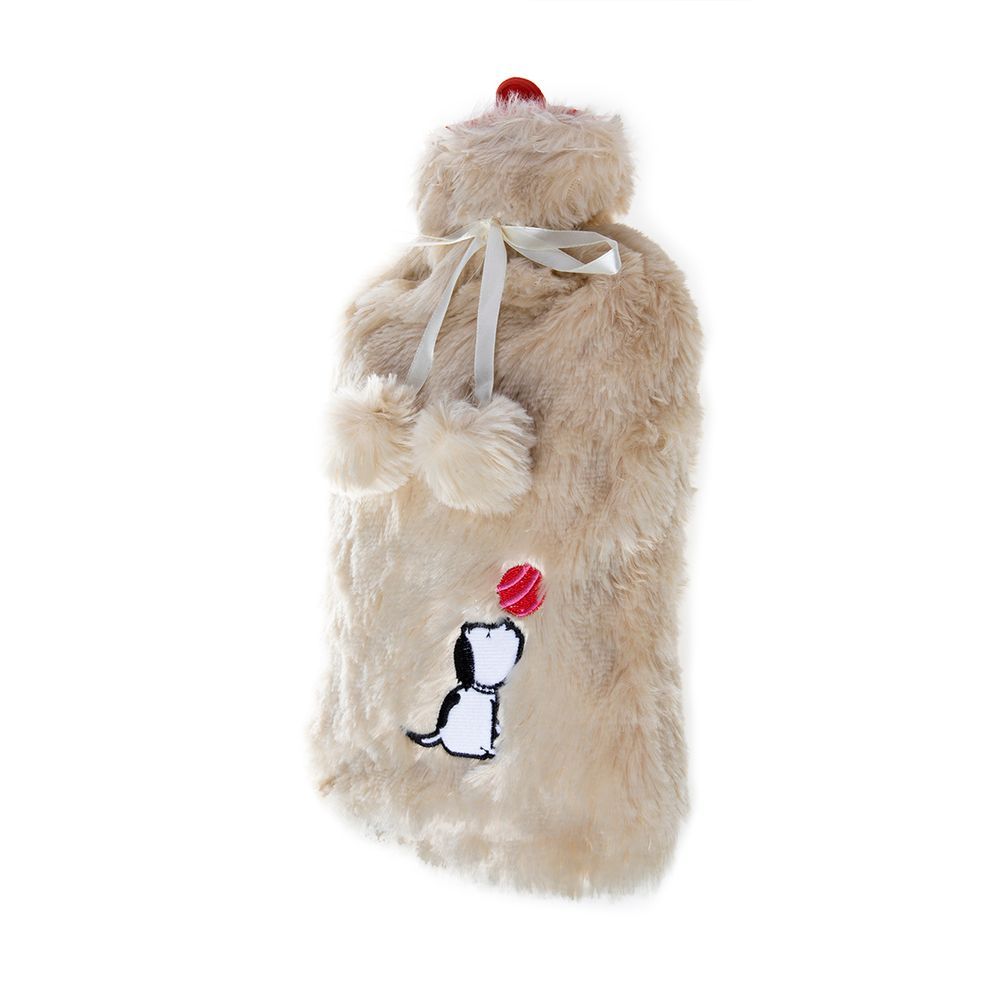 Biggdesign - Dogs Hot Water Bottle with Soft Plush Cover - 2L - Beige