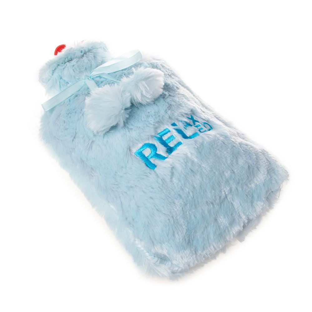 Biggdesign - Relaxed Hot Water Bottle With Soft Plush Cover - 2L - Blue