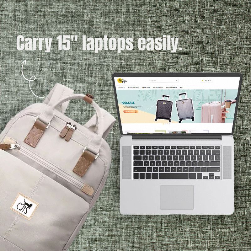 Biggdesign - Cats Laptop Backpack - White - 15-Inch