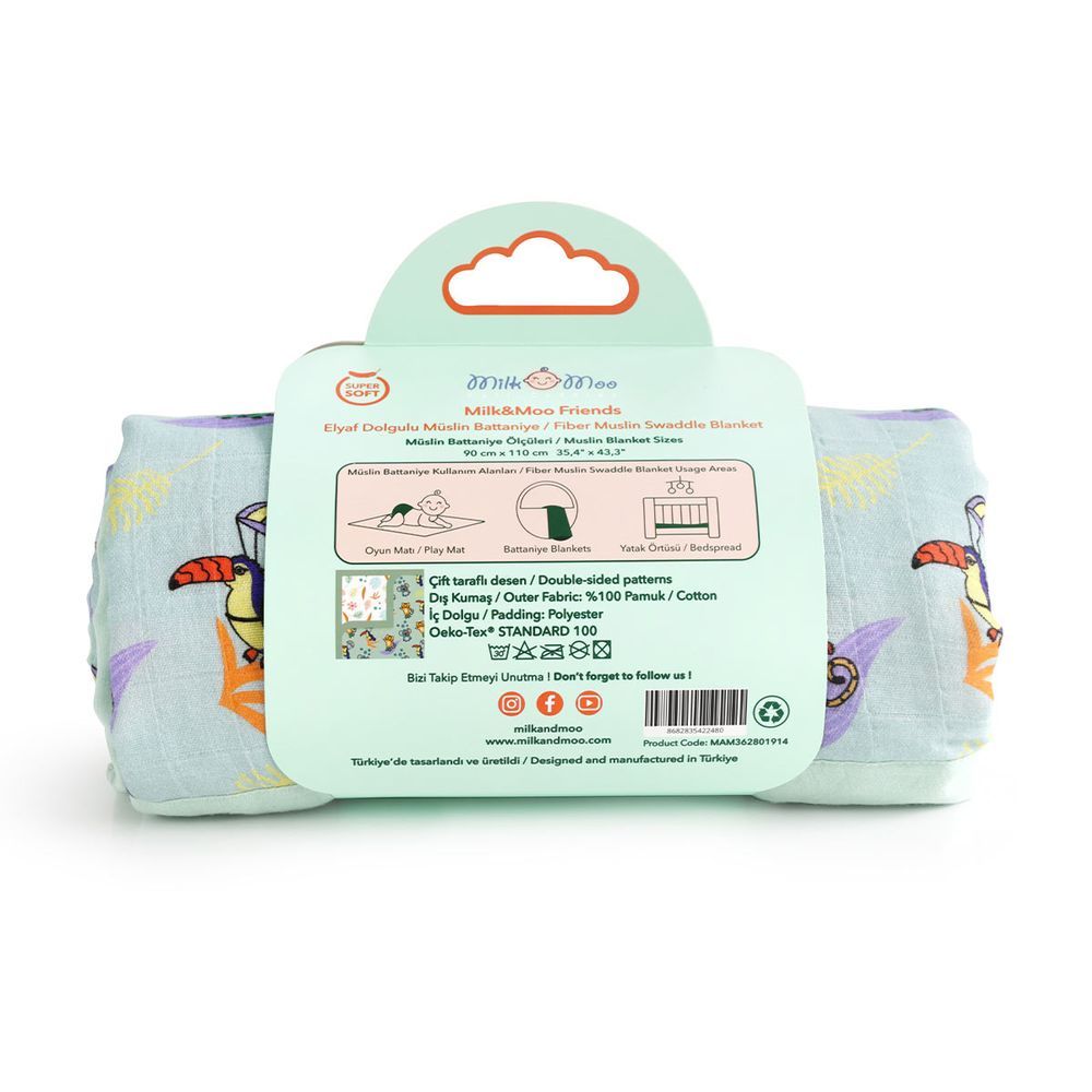 Milk&Moo -  Jungle Friends Baby Muslin Fibre Filled Swaddle  Blanket