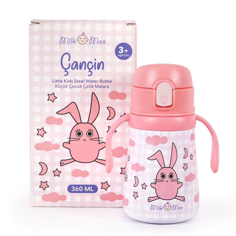 Milk&Moo - Stainless Steel Cancin Flask - 360ml - Pink Bunny