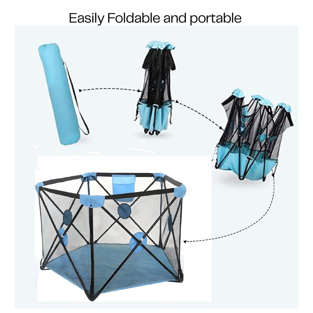 HOCC - Portable Mesh Baby Playpen With Carrying Bag - Blue