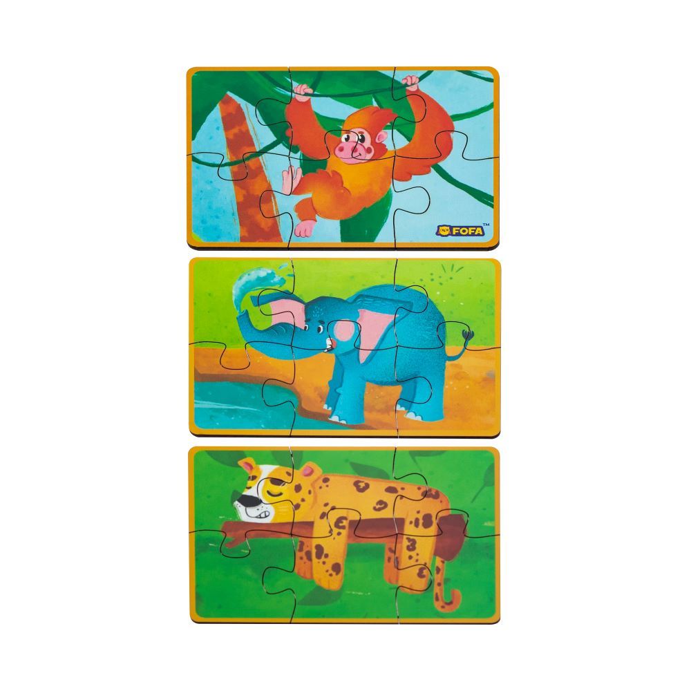 Fofa - Mini-kitten, Elephant , Leopard And Monkey Wooden Puzzle