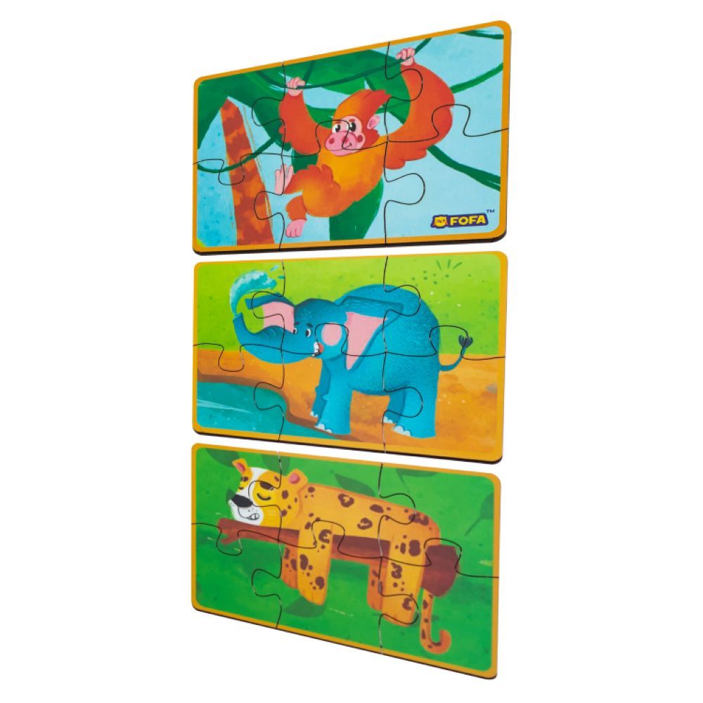 Fofa - Mini-kitten, Elephant , Leopard And Monkey Wooden Puzzle