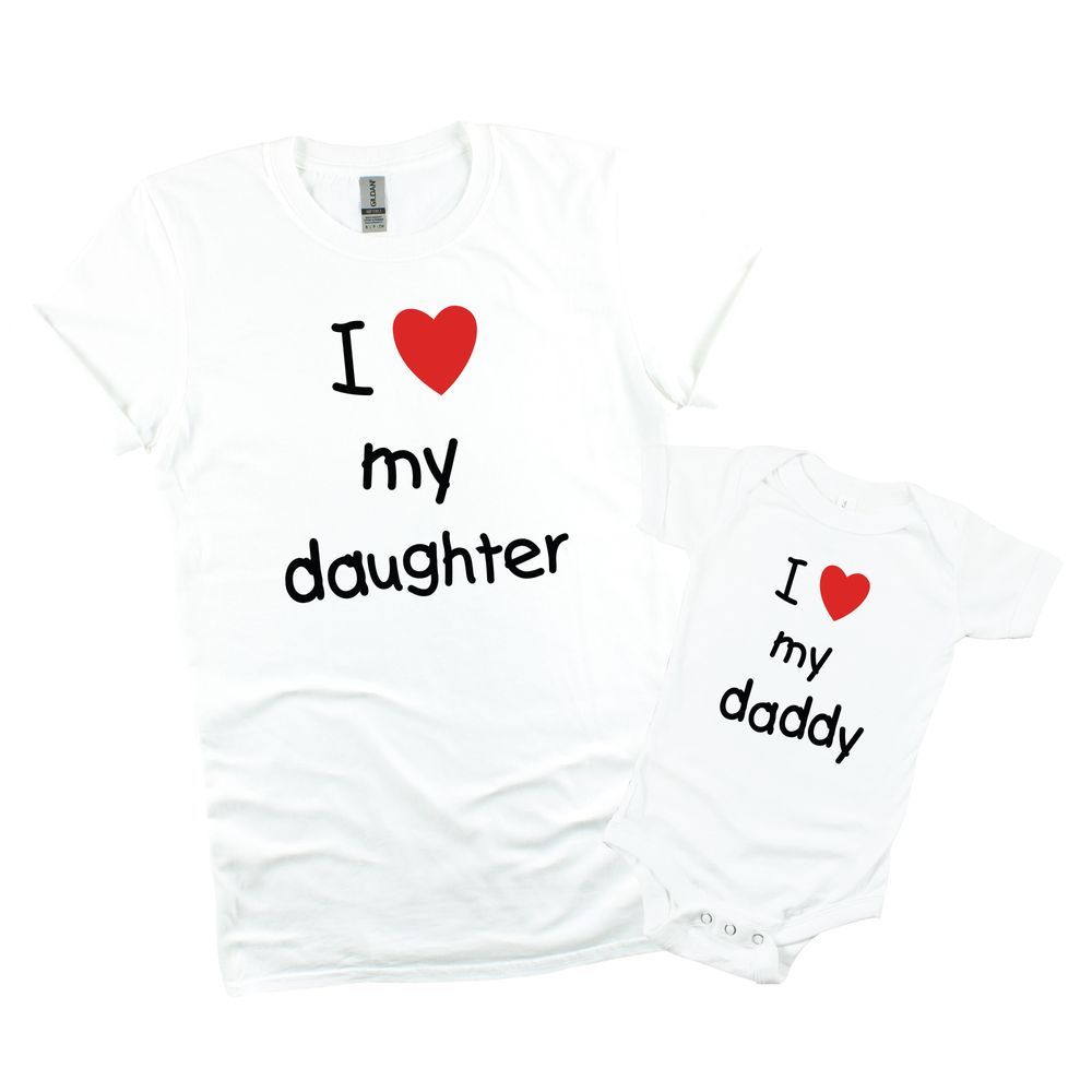 ماتشينغ فاميلي أوتفيتس - طقم تي شيرت I Love My Daughter و أفرول  I Love My Daddy- أبيض - قطعتين