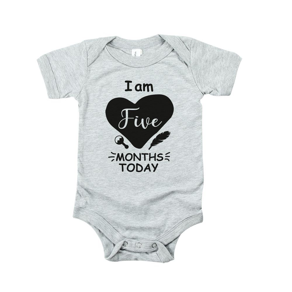 Matching Family Outfits - I Am Five Months Today - Baby Romper - Grey