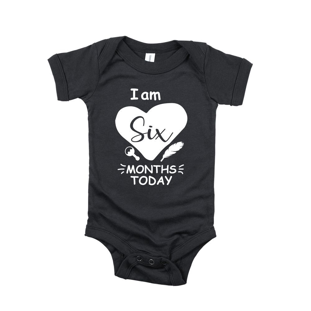 Matching Family Outfits - I Am Six Months Today - Baby Romper - Black