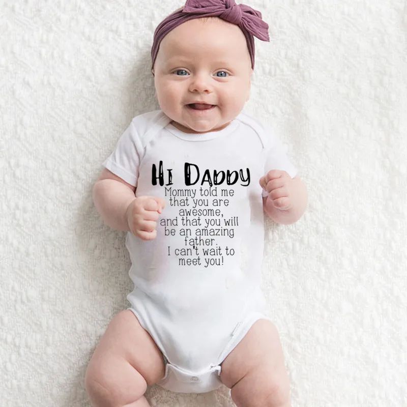 Matching Family Outfits - Hi Daddy You Are Awesome Printed Baby Romper - White