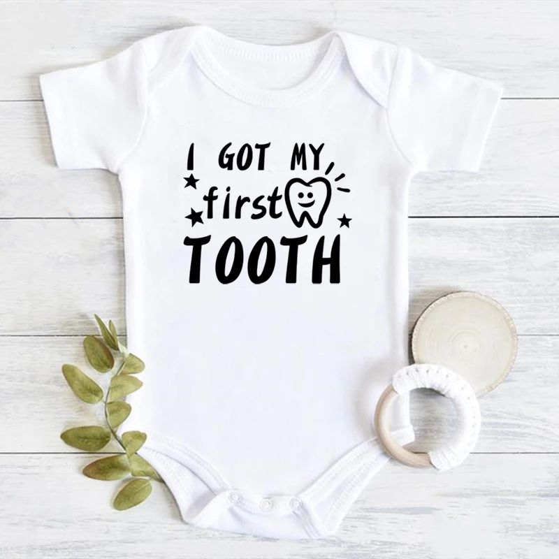 Matching Family Outfits - I Got My First Tooth Printed Baby Romper - White