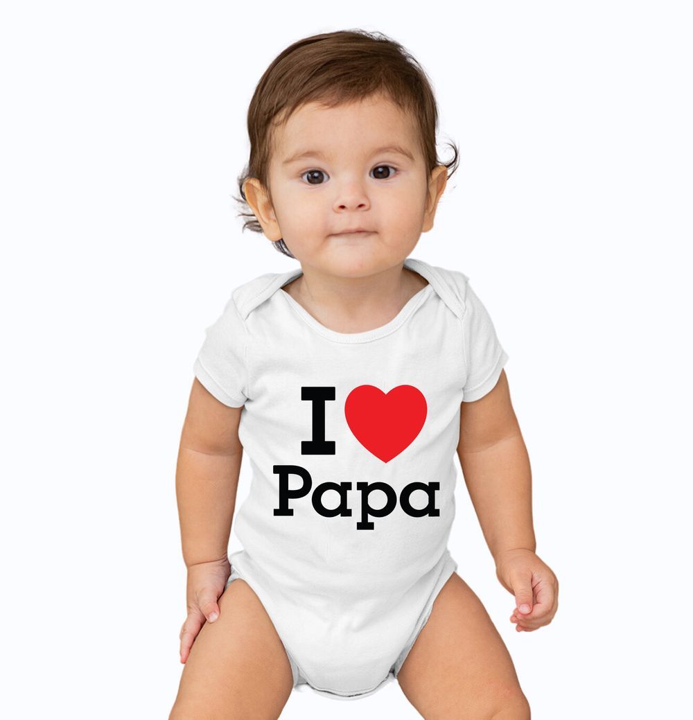 Matching Family Outfits - I Love Papa Baby Romper - White