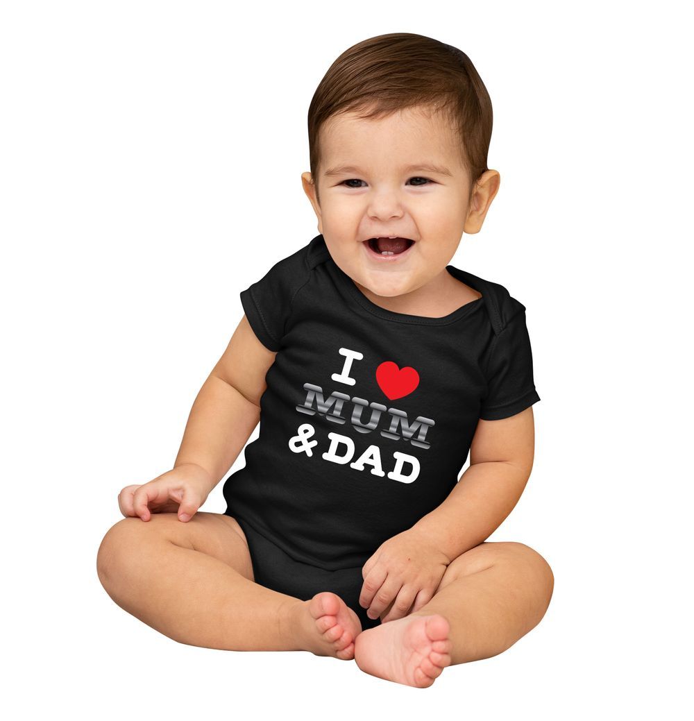 Matching Family Outfits - I Love Mum And Dad Baby Romper - Black