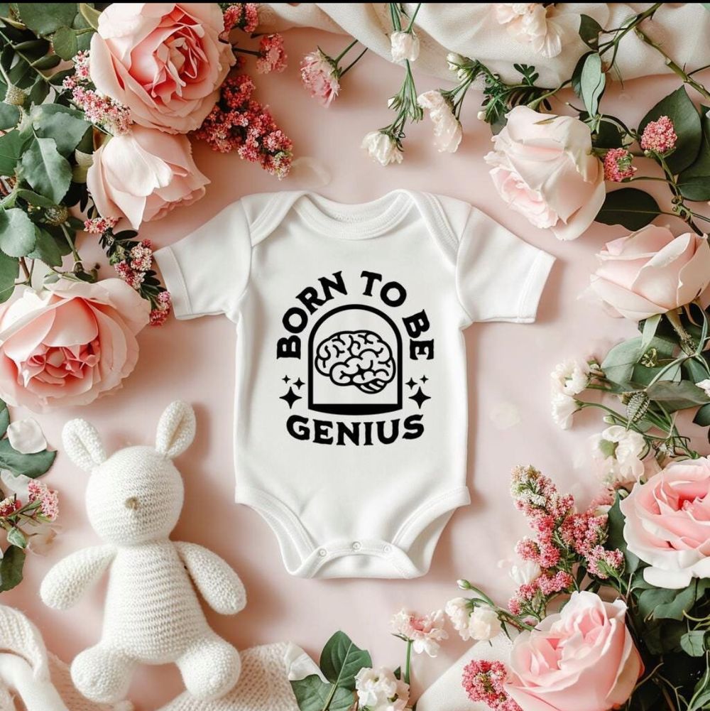 Matching Family Outfits - Born To Be Genius Baby Rompers - White