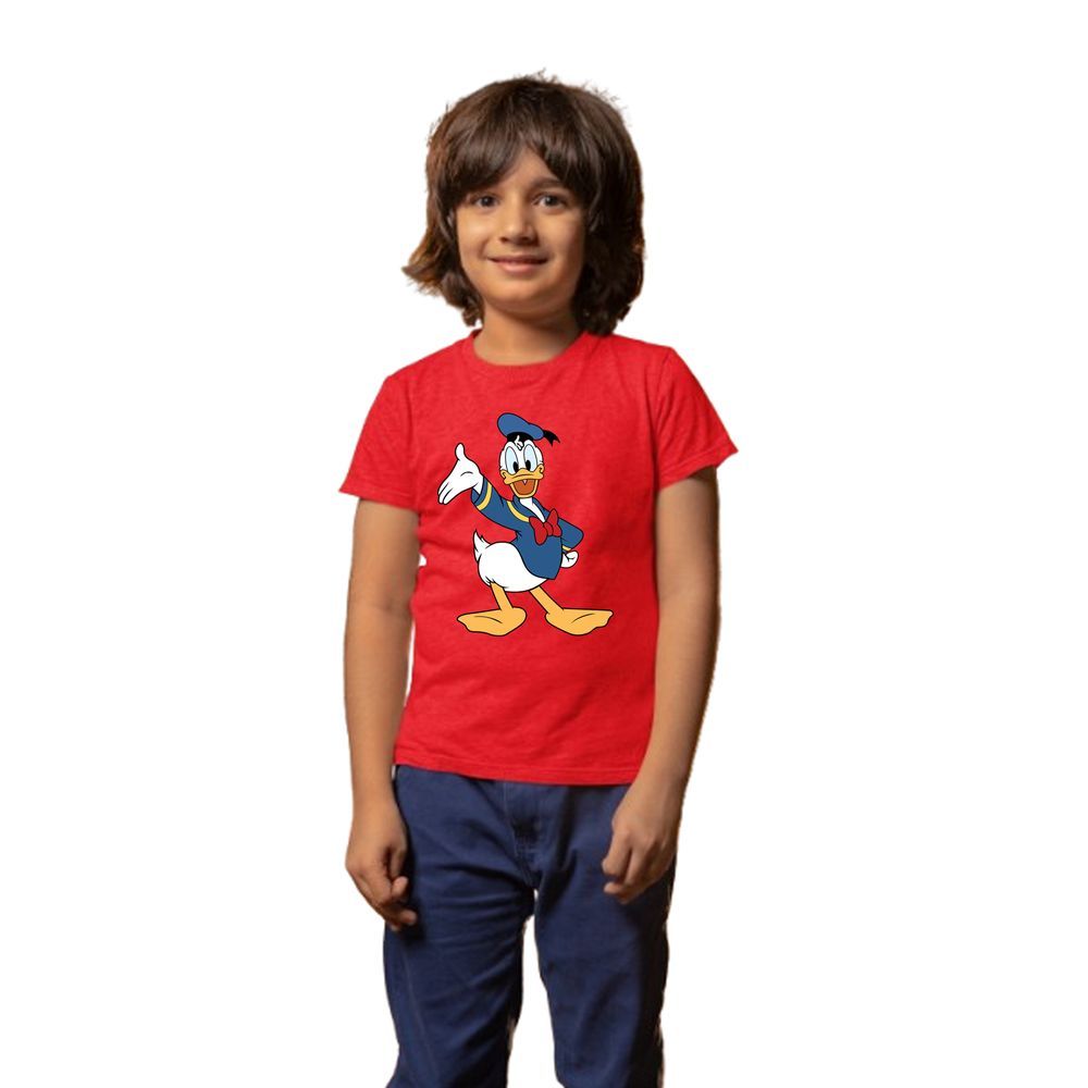 Matching Family Outfits - Donald Duck Printed Kids T-Shirt - Red