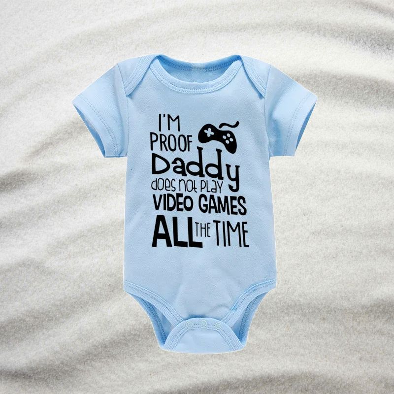 Matching Family Outfits - I Am Proof Daddy Does Not Play Video Games All The Time Baby Romper - Blue