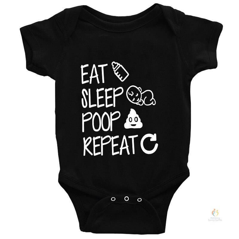 Matching Family Outfits - Eat Sleep Poop Repeat Baby Romper - Black