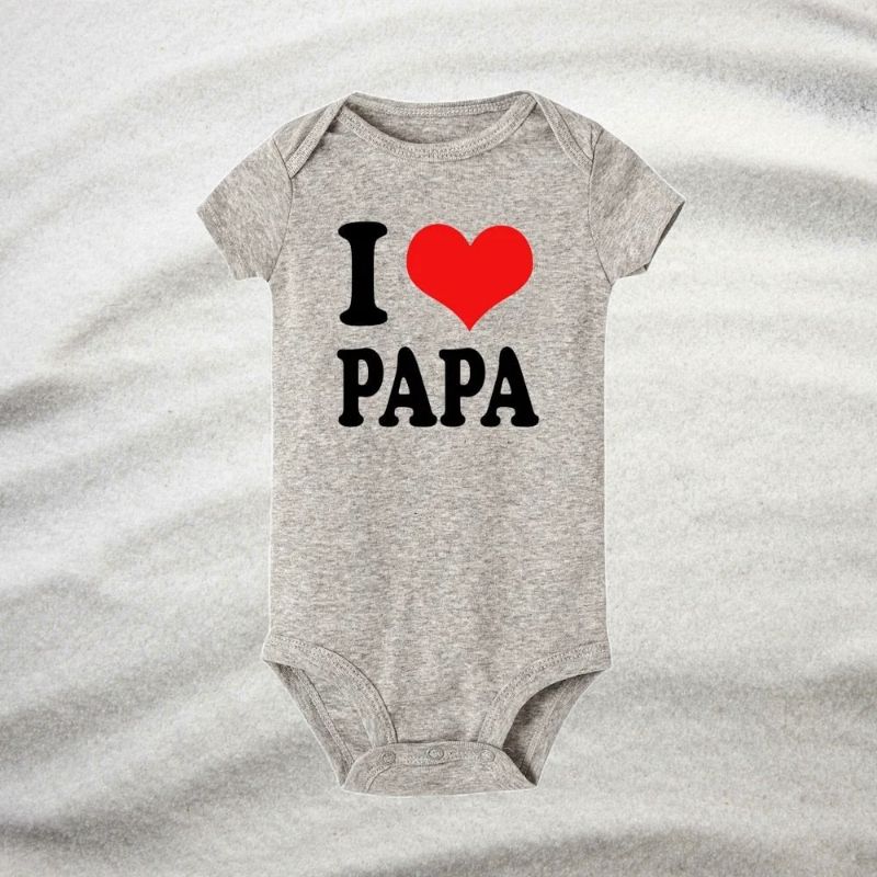 Matching Family Outfits - I Love Papa Baby Romper - Grey