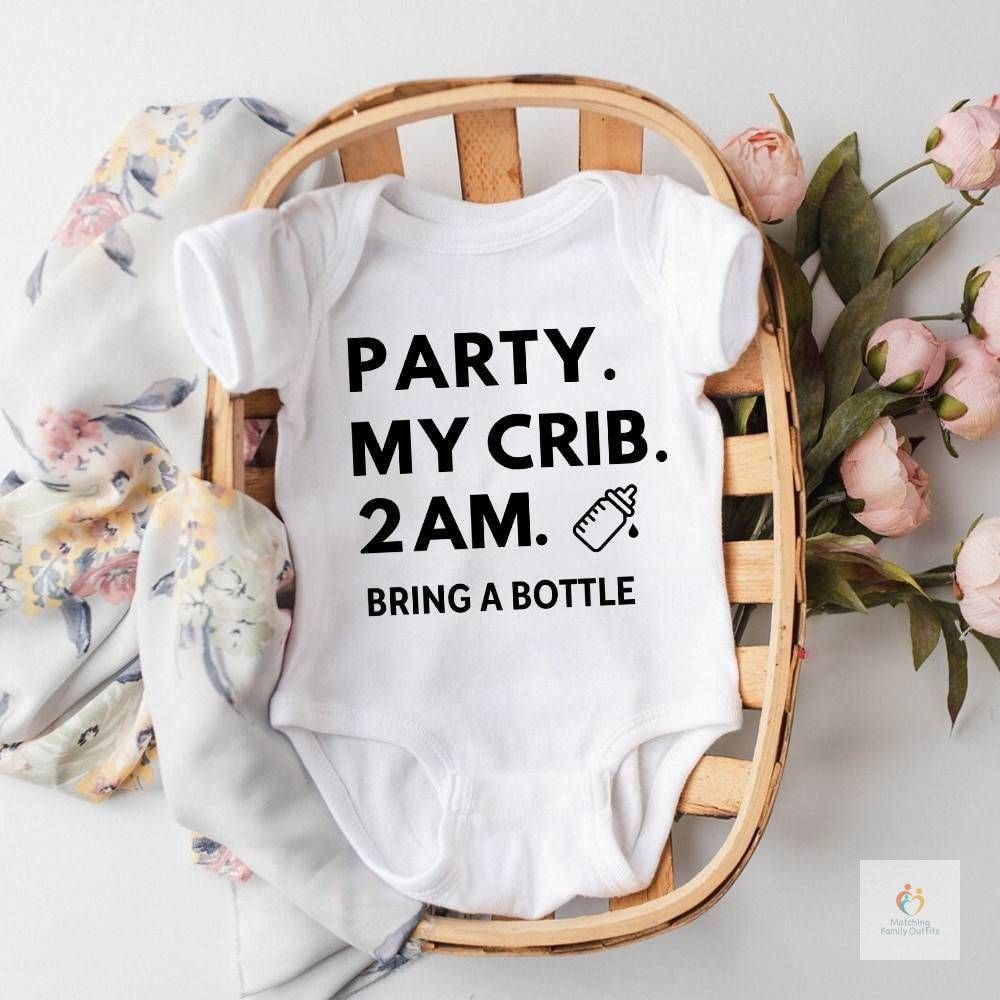 Matching Family Outfits - Baby Romper Gift Set - Party My Crib 2 Am Bring A Bottle - White