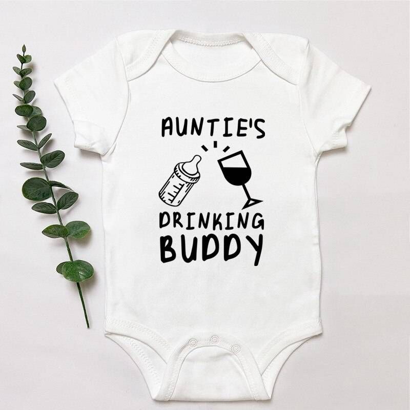 Matching Family Outfits - Baby Romper - Auntie's Drinking Buddy - White