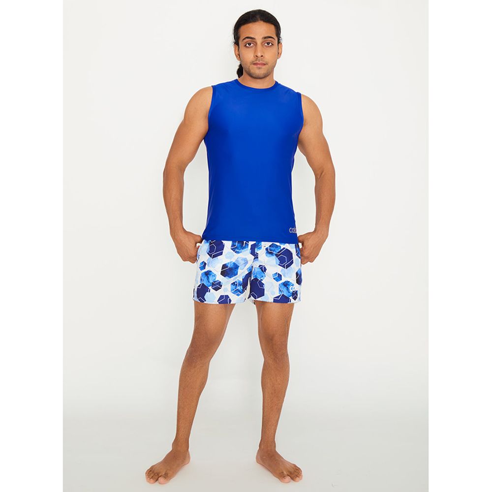 Coega Sunwear - Men's Board Shorts - Navy Watercolor Hexagons