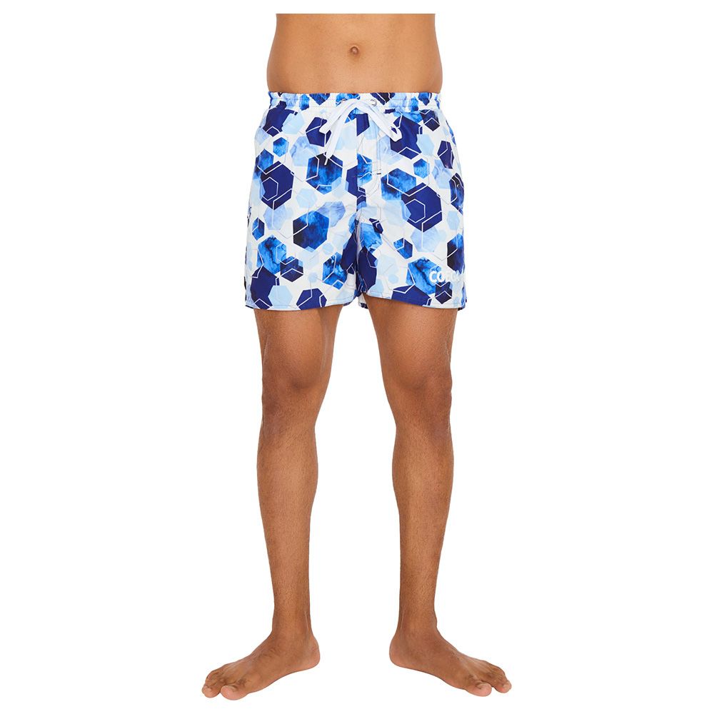 Coega Sunwear - Men's Board Shorts - Navy Watercolor Hexagons