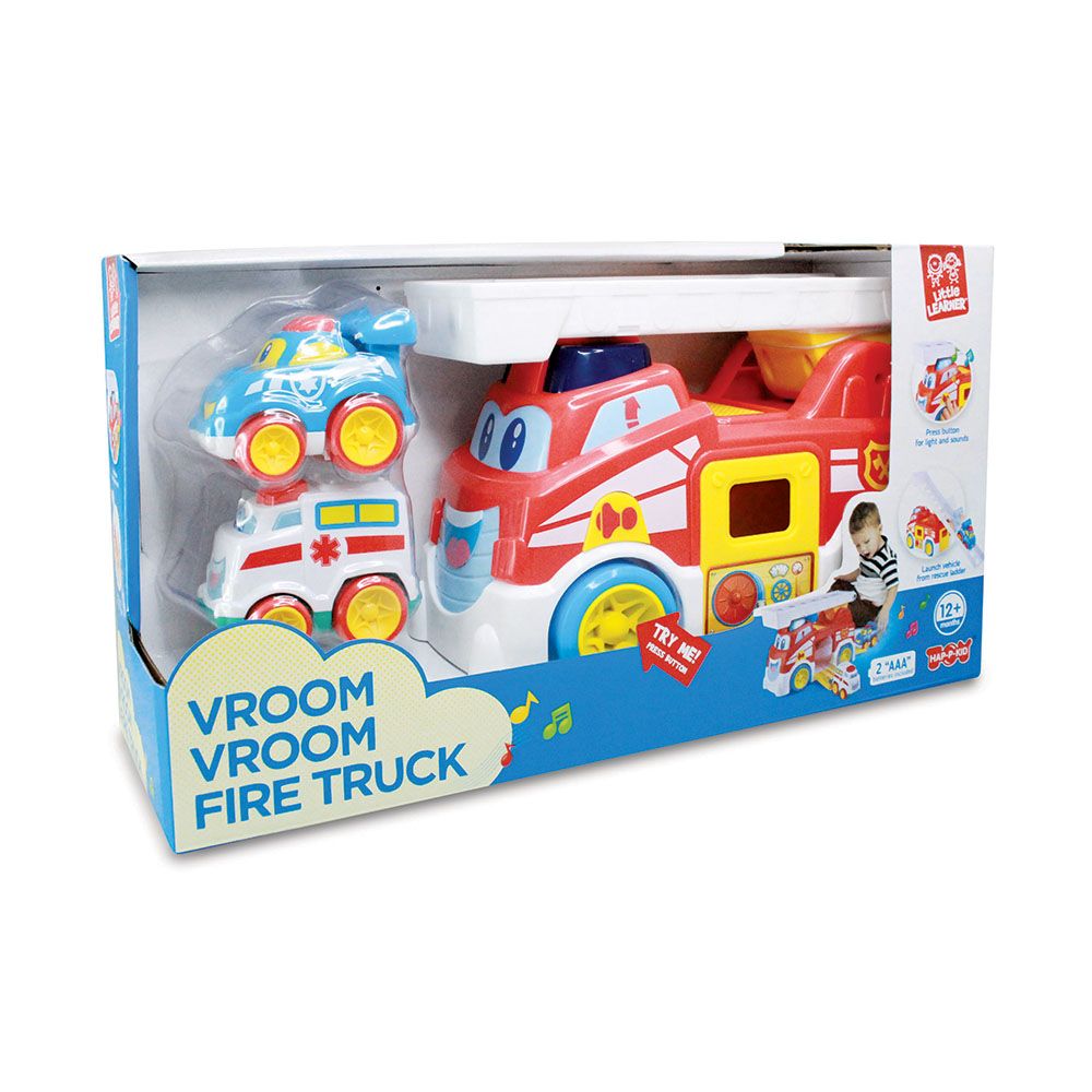 Happy Kids - Vroom Vroom Fire Truck Light And Sound Vehicle Playset - 3pcs