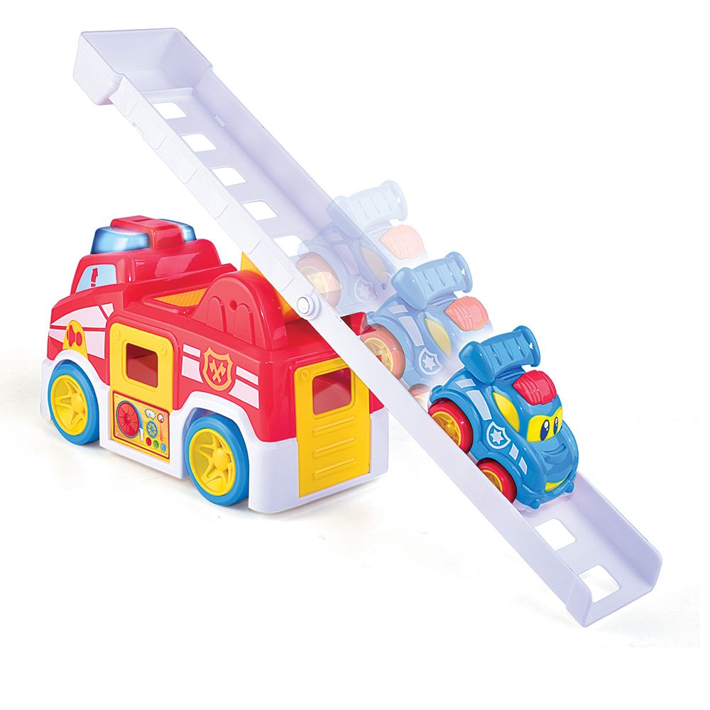 Happy Kids - Vroom Vroom Fire Truck Light And Sound Vehicle Playset - 3pcs