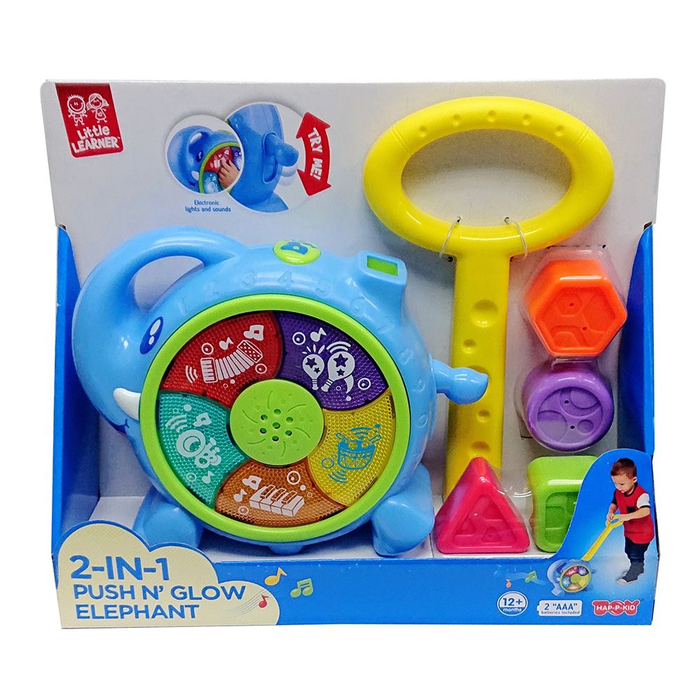 Happy Kids - 2-in-1 Push N' Glow Elephant Light And Sound Toy