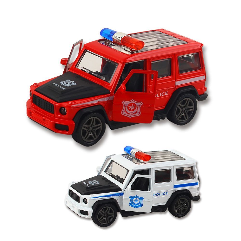 Galaxy Toys - 1/32 Mercedes G Wagon Police Pull Back Die-Cast Car - 10-15 cm - Color May Vary - 1 Pc