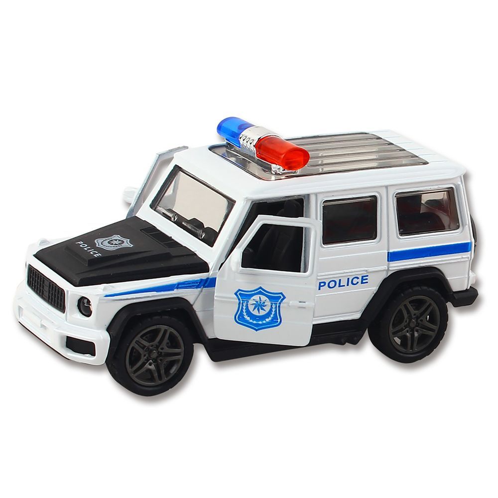 Galaxy Toys - 1/32 Mercedes G Wagon Police Pull Back Die-Cast Car - 10-15 cm - Color May Vary - 1 Pc