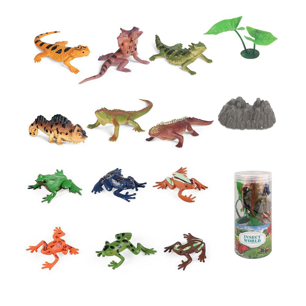 Galaxy Toys -  Lizard and Frog Toy Set - 14 Pcs