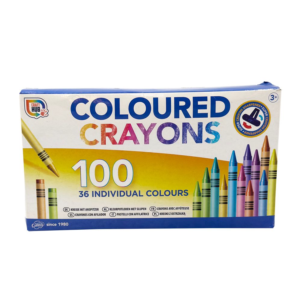 RMS - Coloured Crayons With Sharpener, 36 Colors - 100 Pcs