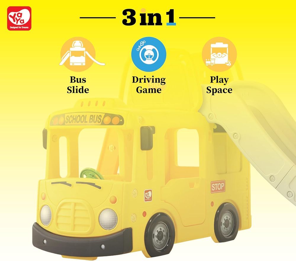 Amsham - 3-In-1 Children's YaYa School Bus Slide Set - Yellow