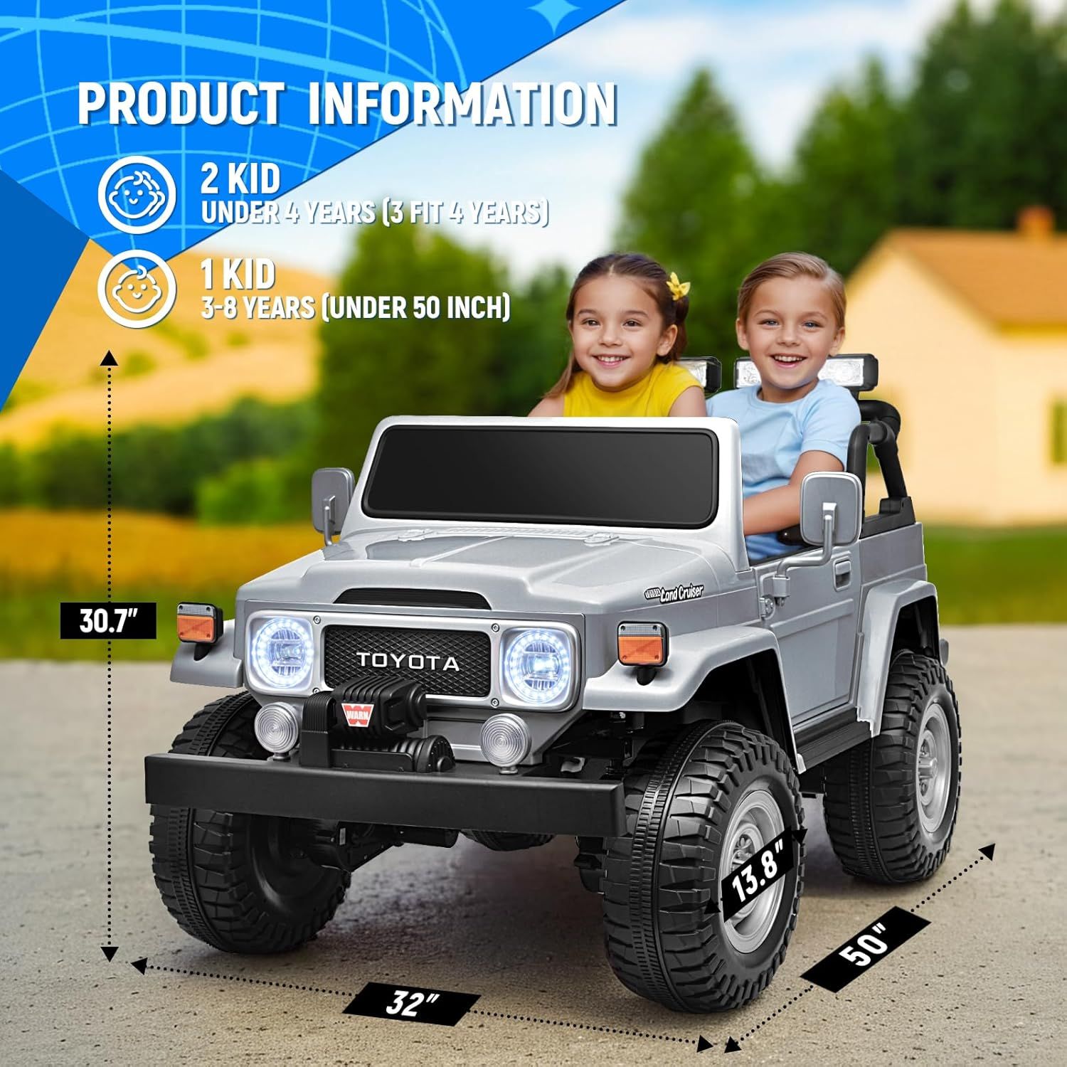 Toyota - Kids Remote Control Ride On Jeep - Light Grey - 24 V