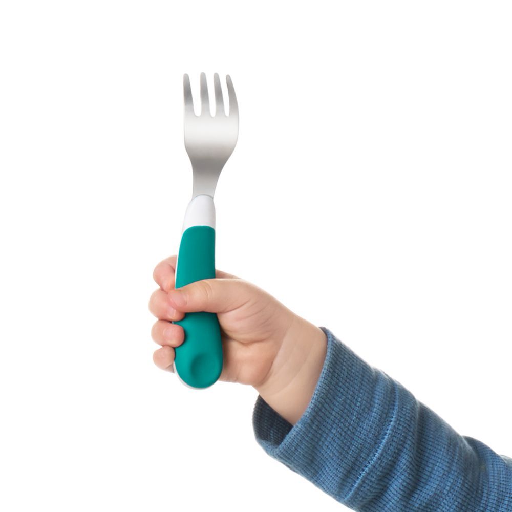 Oxo-Tot - On-The-Go Fork And Spoon With Case Set - Teal/White - 2pcs