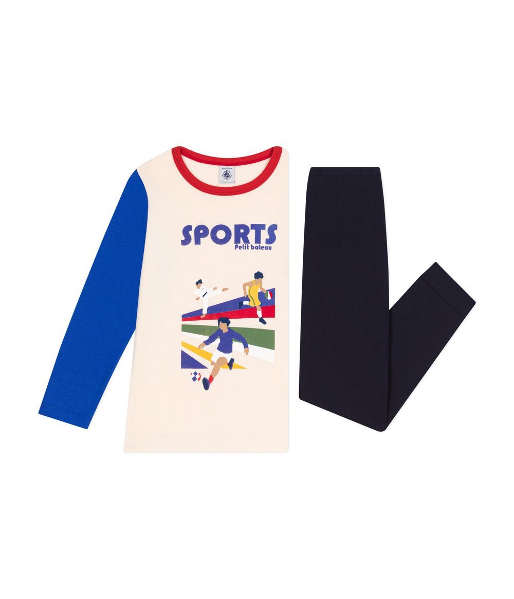 Petit Bateau - Children's Plain Cotton Sports-Patterned Pyjamas